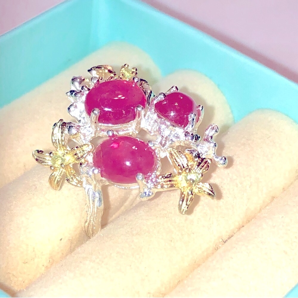 Unique Star Ruby Ring925 Sterling Silver & Goldsi… - image 5